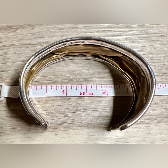 Modernist Designer Lazaro G. Sterling Silver & Brass Sculpted Cuff Bracelet - Picture 8 of 9